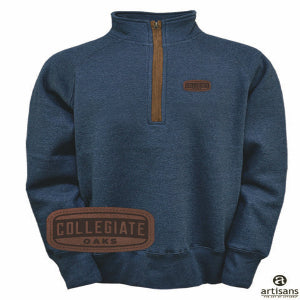 Quarterzip with Leather Patch and Trim